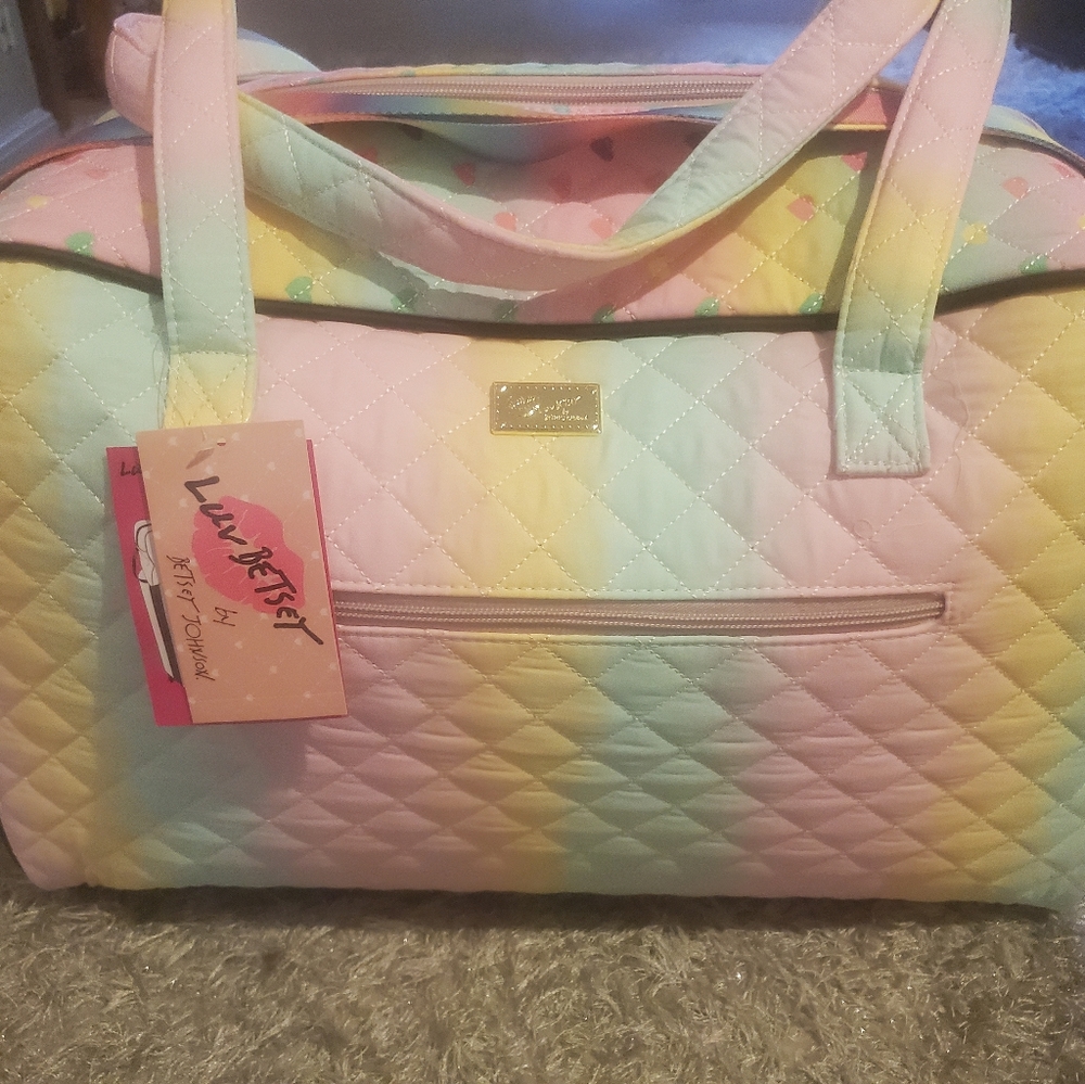 Betsey Johnson "Lucy" ombre Rainbow XL weekender bag